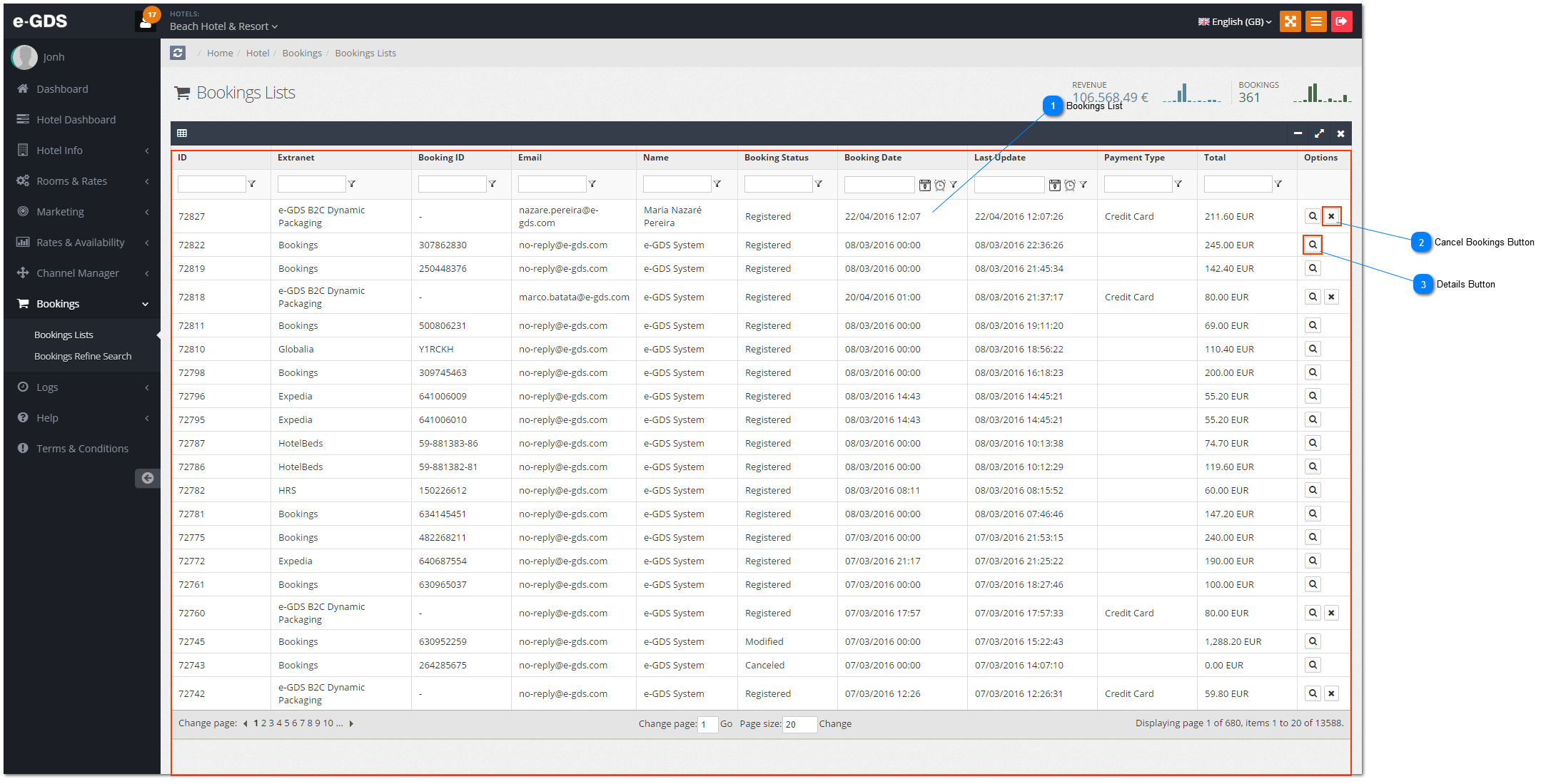 Bookings Lists