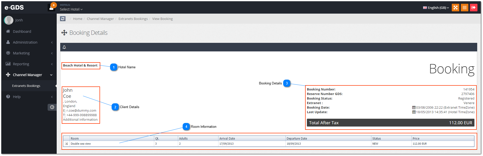 Extranet Bookings Details