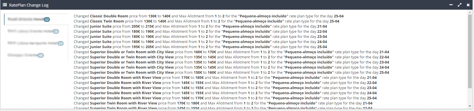 6. Rate Plan Change Log